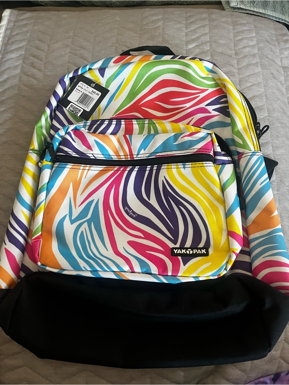 NWT Yak Pak Rainbow 🌈 Zebra Backpack with Black Base